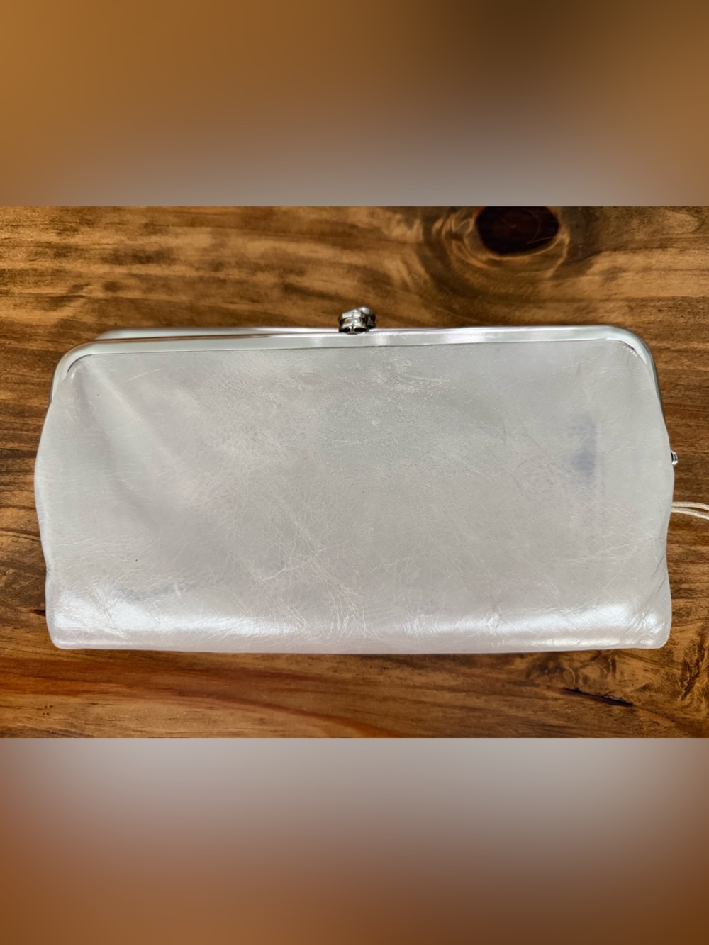 HOBO Light Gray Leather Frame Clutch with ID Window - Picture 3 of 6